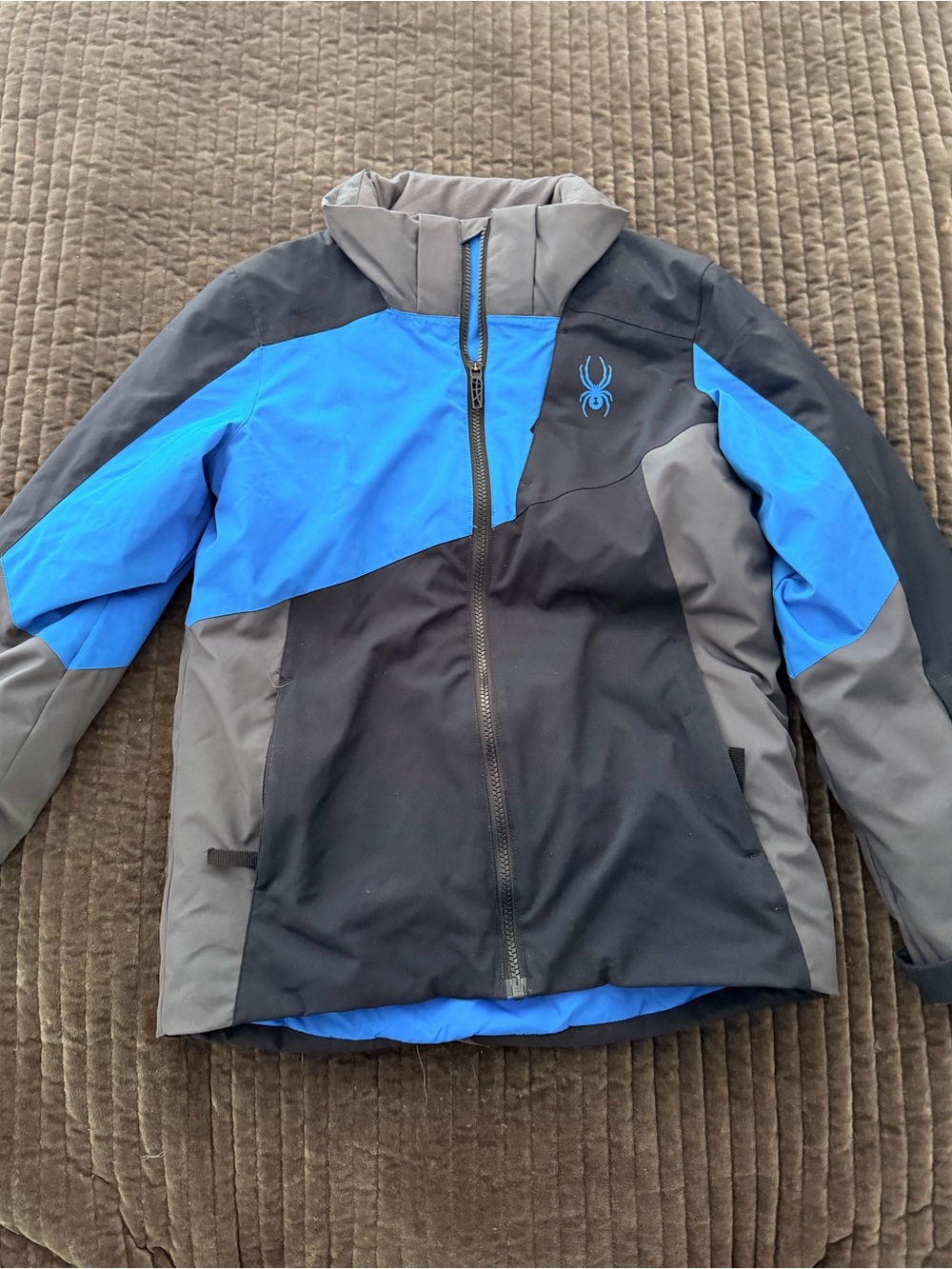 Spyder Ambush Boys Ski Jacket Size 14 Blue Black Gray Insulated